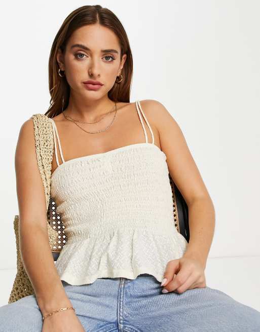 Topshop - Top a canottiera arricciato color latticello