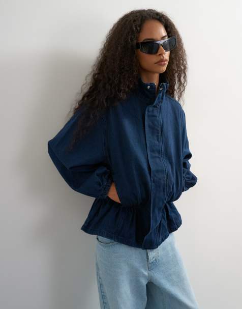 Topshop top à col cheminée à taille élastiquée en indigo - view 1