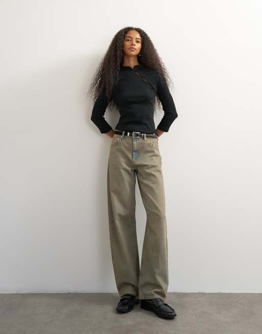 Topshop top a costine con mezza manica asimmetrico con bottoni nero, 2 di 4