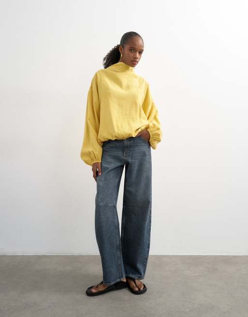 Topshop - Top à coutures apparentes avec manches longues et poignets resserrés - Jaune, 2 de 4