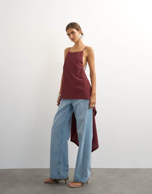 Topshop top à détail drapé et dos à nouer prune, 3 de 4