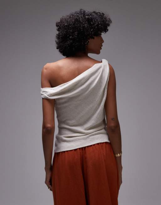 Topshop - Top à encolure Bardot et bretelle torsadée - Naturel, 2 de 4
