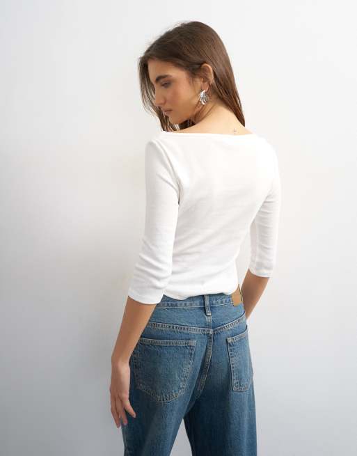Topshop top à encolure bateau et ourlet arrondi en blanc, 4 de 4