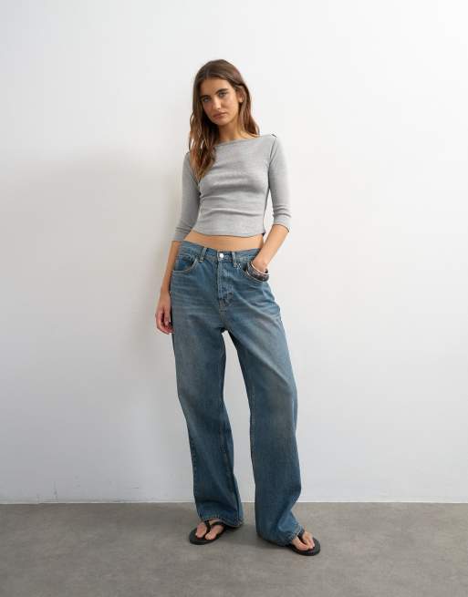 Topshop - Top à encolure bateau et ourlet arrondi - Gris chiné, 4 de 4