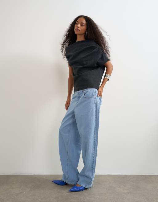 Topshop top à épaules tombantes toucher doux en charbon, 2 de 4
