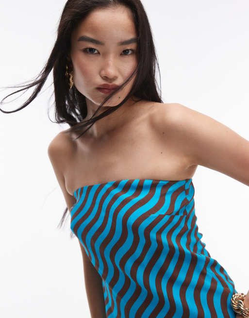 Topshop - Top a fascia a righe ondulate turchese e marroni in coordinato