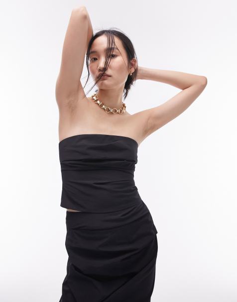 Topshop - Top a fascia arricciato nero in tessuto tecnico in coordinato - view 1