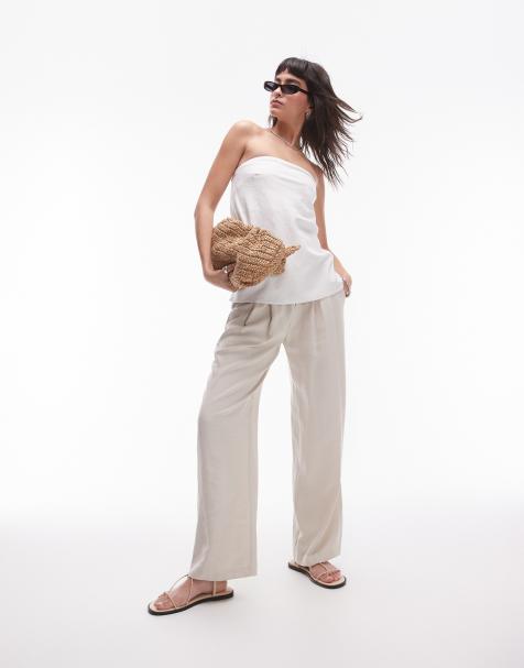 Topshop - Top a fascia bianco in lino taglio lungo - view 1