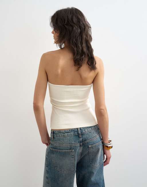 Topshop - Top a fascia écru con bottoni, 4 di 4