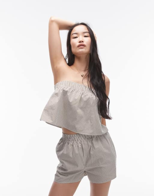 Topshop - Top a fascia in cotone verde oliva a righe