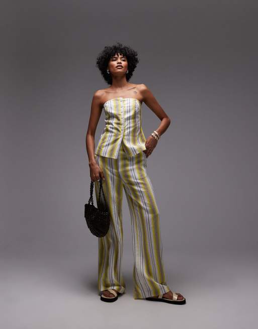 Topshop - Top a fascia in lino giallo a righe in coordinato, 2 di 4