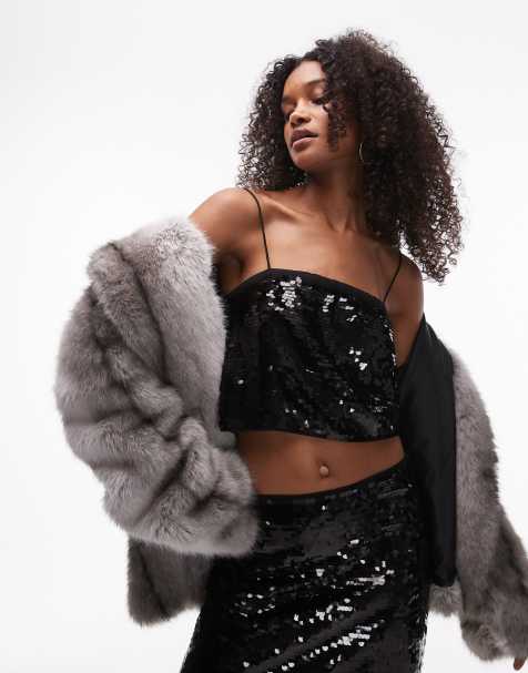 Topshop - Top a fascia nero con paillettes a disco in coordinato - view 1