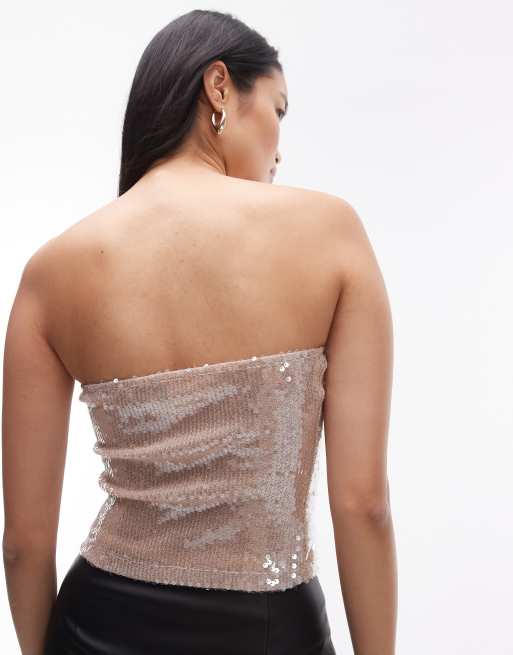 Topshop - Top a fascia rosa con paillettes, 2 di 4