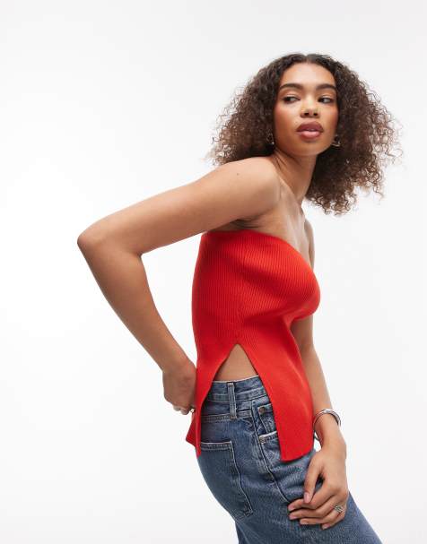 Topshop - Top a fascia rosso in maglia - view 1
