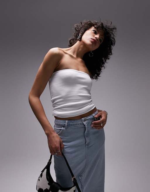 Topshop - Top a fascia taglio lungo bianco