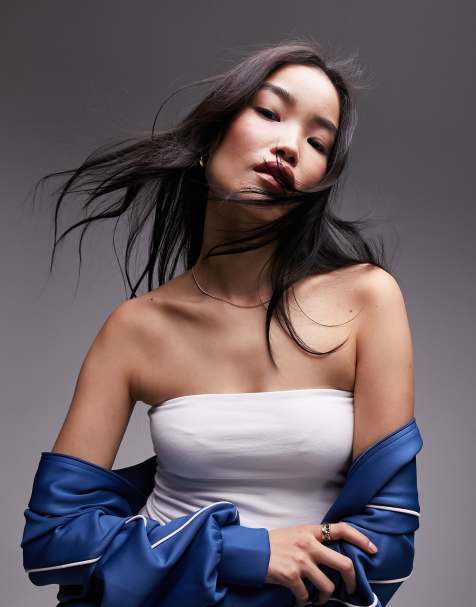 Topshop - Top a fascia taglio lungo bianco - view 1