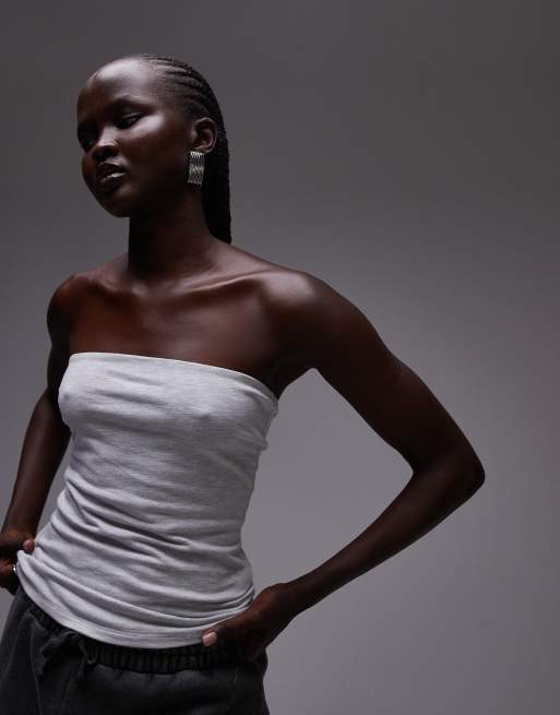 Topshop - Top a fascia taglio lungo grigio mélange