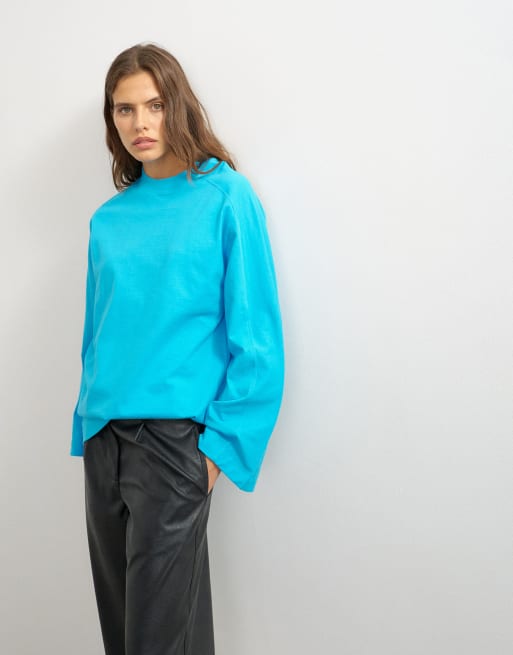 Topshop top à manches longues à détail de coutures en turquoise, 3 de 4