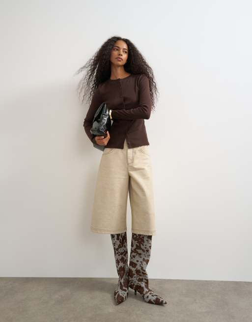 Topshop top à manches longues boutonné couleur chocolat, 3 de 4
