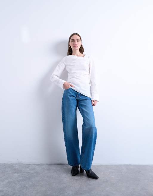 Topshop - Top à manches longues et encolure drapée - Blanc, 3 de 4