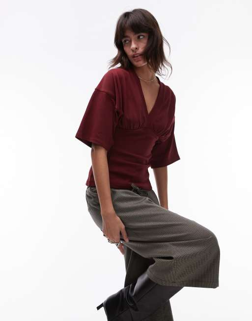 Topshop - Top a maniche corte strutturato bordeaux