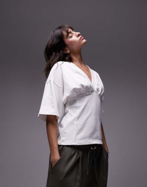 Topshop - Top a maniche corte strutturato color avorio - view 1