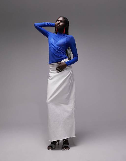 Topshop - Top a maniche lunghe accollato in rete cobalto, 4 di 4