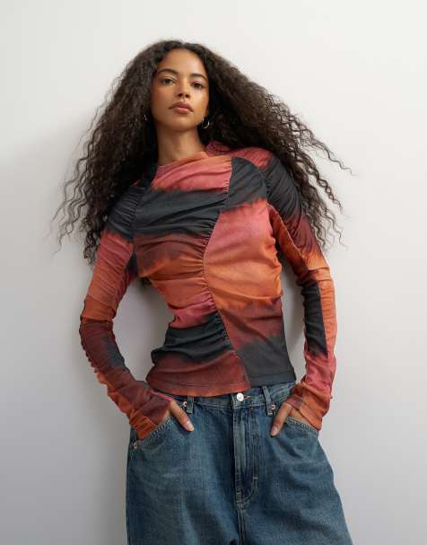 Topshop top a maniche lunghe arricciato sfumato - view 1