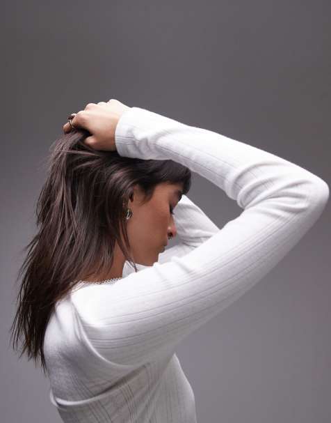 Topshop - Top a maniche lunghe bianco traforato con finiture a festoncino - view 1