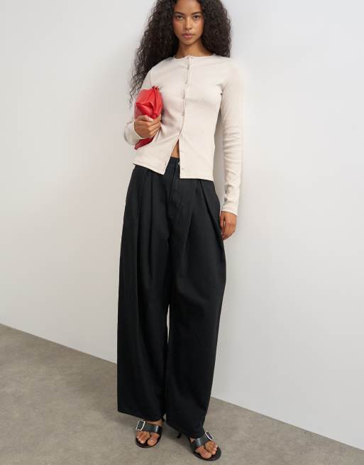 Topshop top a maniche lunghe con abbottonatura frontale in oat, 4 di 4