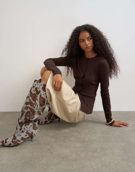 Topshop top a maniche lunghe con bottoni, color cioccolato, 1 di 4