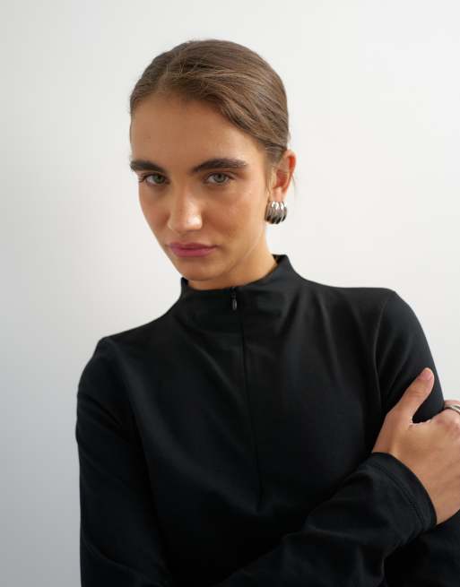 Topshop top a maniche lunghe con collo integrato e zip nero, 3 di 4