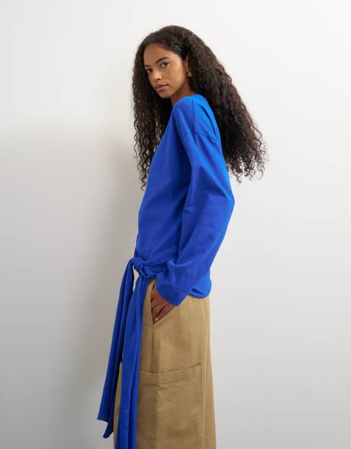 Topshop top a maniche lunghe con dettaglio annodato in vita in cobalto, 1 di 4