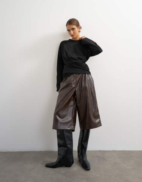 Topshop top a maniche lunghe con dettaglio drappeggiato nero - view 1