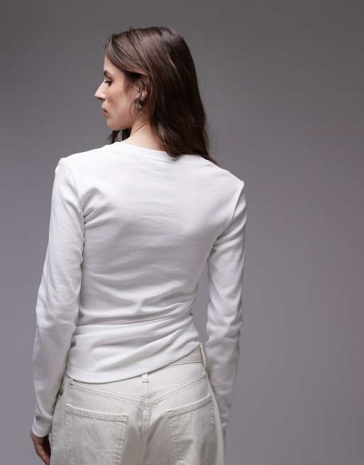 Topshop - Top a maniche lunghe con lato raccolto color avorio, 4 di 4