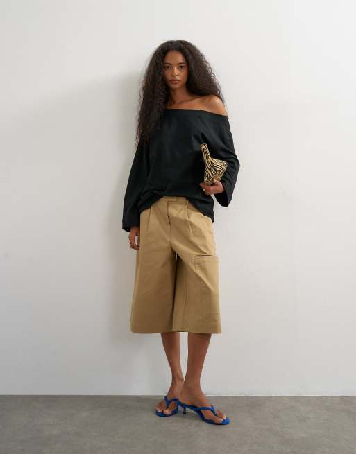 Topshop top a maniche lunghe con spalle scese nero, 3 di 4