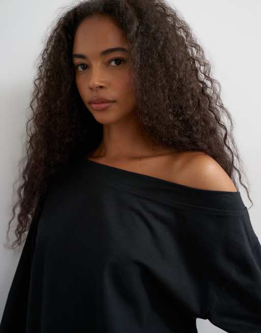 Topshop top a maniche lunghe con spalle scese nero, 4 di 4