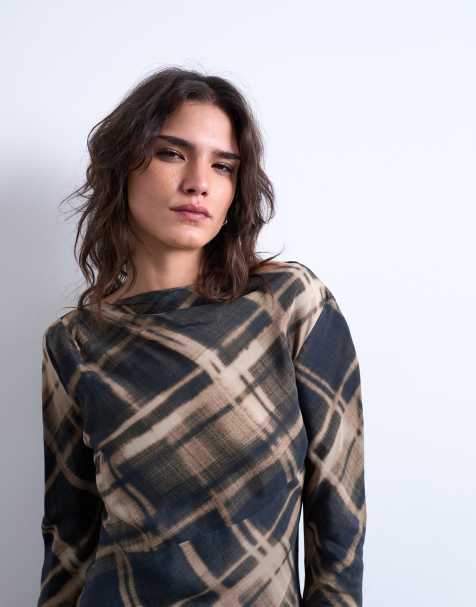 Topshop - Top a maniche lunghe con stampa a quadri - view 1