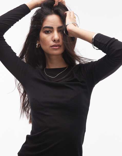 Topshop - Top a maniche lunghe girocollo premium nero trasparente - view 1