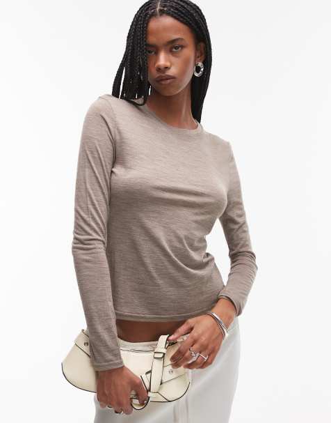 Topshop - Top a maniche lunghe in misto lana avena mélange - view 1
