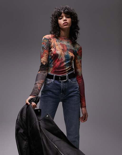   Topshop - Top a maniche lunghe multicolore con stampa su licenza di Adolphe Monticelli National Gallery