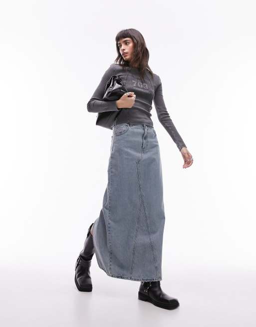 Topshop - Top a maniche lunghe nero slavato con grafica lavaggio acido 307, 4 di 4