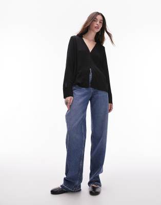 Top a maniche lunghe nero testurizzato-Verde - Topshop Camicia donna  - immagine3