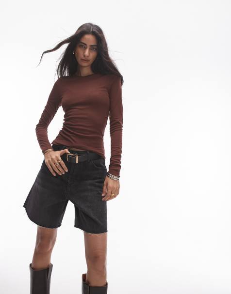 Topshop - Top a maniche lunghe premium bordeaux trasparente girocollo - view 1