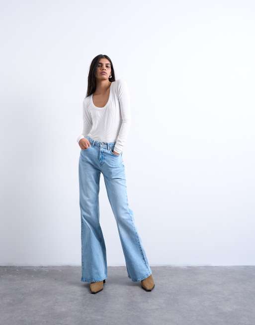 Topshop - Top a maniche lunghe premium con scollo rotondo ampio écru a coste, 2 di 4