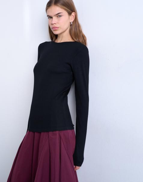 Topshop - Top a maniche lunghe premium nero a coste - view 1
