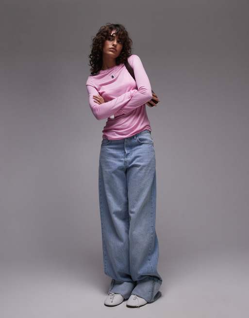 Topshop - Top a maniche lunghe rosa trasparente, 2 di 4