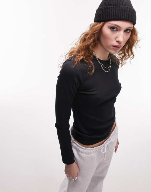 Topshop - Top a maniche lunghe slim nero