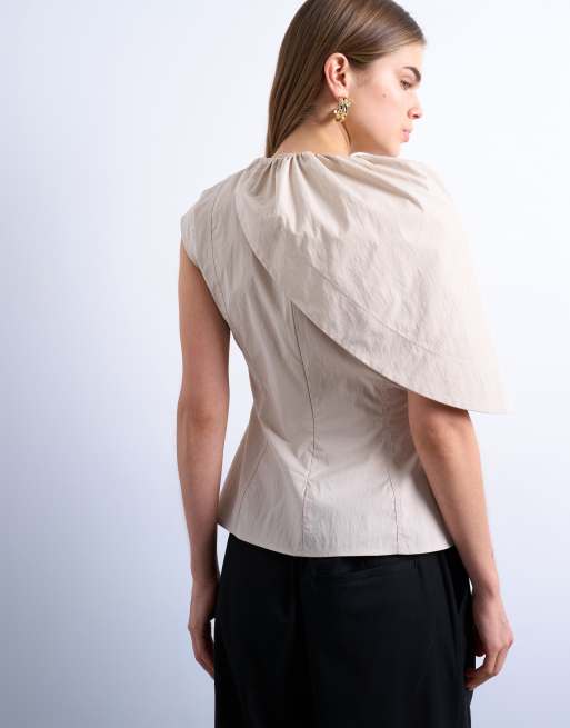 Topshop - Top a mantella strutturato color ostrica, 4 di 4