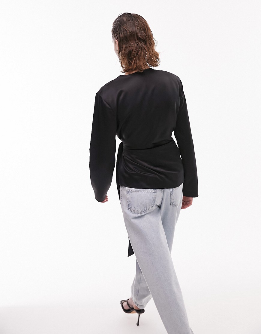 Top a portafoglio extra largo nero con spalline imbottite - Topshop Camicia donna  - immagine1